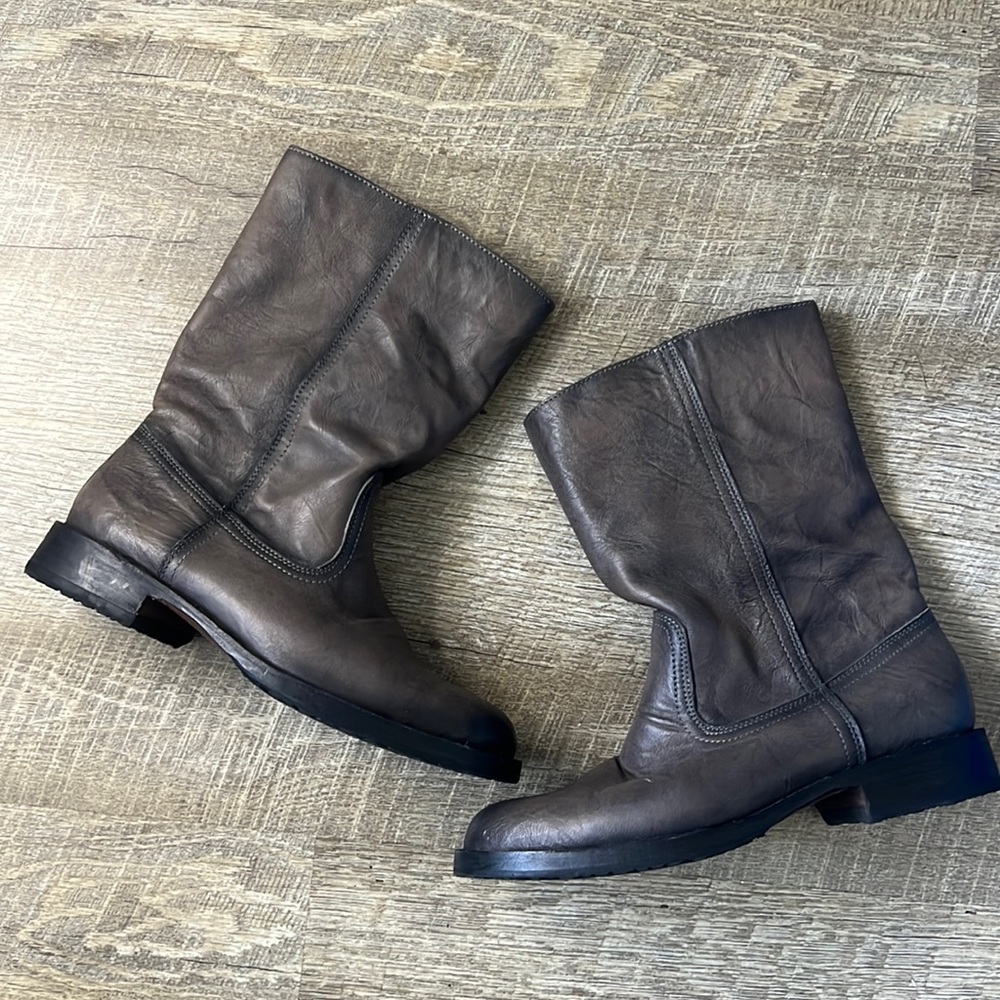 George Esquivel Gray Leather Moto Boot Size 7